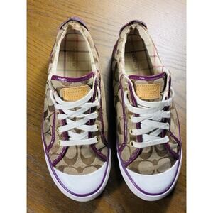Coach Purple Brown White Barrett Optic C Signature Sneakers Women’s Sz. 8.5B